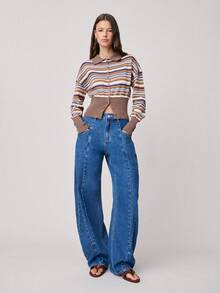 Nöista High-Waisted Barrel Denim Jeans Feature A Wide-Leg With Unique Diagonal Seam. Five Pockets. Spring, Summer, Woman. - Blue - View 3