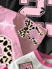 SHEIN 3pcs/Set Baby Girl Casual Minimalist Number 23, Bow Knot Printed, Preppy Style, Athletic Chic Short Sleeve Round Neck T-Shirts, Suitable For Summer - Multicolor - View 4