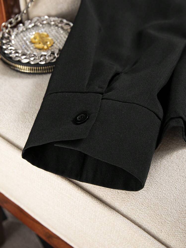 Elenzga Stylish Plus Size Black Long Sleeve Blouse With Embroidered Plants Pattern For Women - Black - View 4