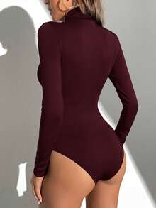 SHEIN Tall 女士纯色高领长袖休闲连体衣 - 中紫紅色 - 查看 2