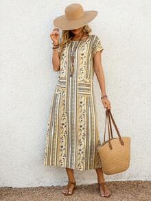 EMERY ROSE 女士休闲连衣裙，通体印花，适合度假穿着 - 彩色 - 查看 4