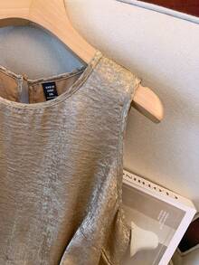 SHEIN Tall CURVE Women's Fashionable Metallic Fabric Round Neck A-Line Camisole, Spring/Summer - Gold - View 4