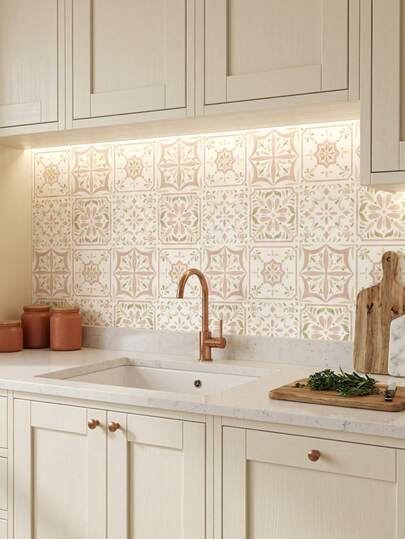 Cirelle Peel And Stick Tile Stickers - 10 Pack Waterproof Wall Decals, Floral Pattern For Kitchen Backsplash & Bathroom, Removable Self-Adhesive 20*20cm