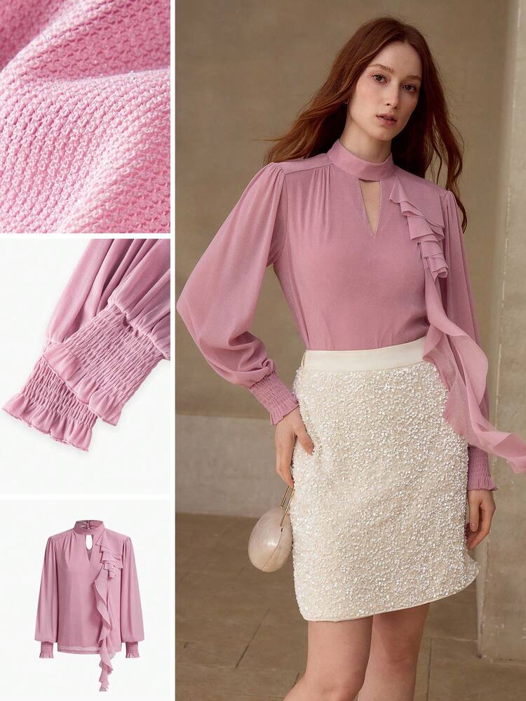 WOMEN'S SHINY PINK BLOUSE FOR DATE & PARTY