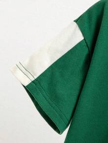 女童撞色印花短袖T恤 - 綠色 - 查看 5