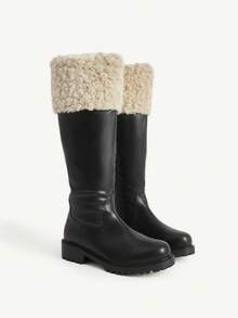 CUCCOO CHICEST Women's Patchwork Faux Fur Lined Tall Casual Boots Valentine's Day - Black - View 2