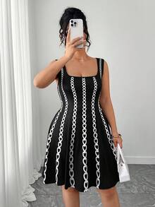 Elenzga Robe en tricot imprimée à encolure carrée pour grandes tailles, convenant pour le printemps/été, la rentrée scolaire, les vacances, la remise des diplômes, les fêtes, la Saint-Valentin, Noël, les festivals de musique, la Fête des mères, Halloween, Thanksgiving, Pâques, la Fête nationale, les danses, les sorties, les fêtes, les mariages, les activités de plein air - Multicolore - Voir 3