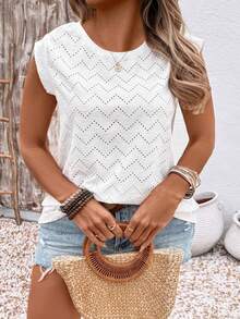 EMERY ROSE Nouveau Top t-shirt à manches courtes en tricot texturé jacquard à col rond polyvalent mode décontractée grande taille pour femmes - Multicolore - Voir 6