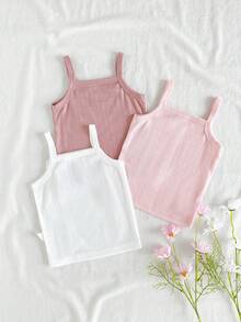 Vintaside Kids 3件套女婴提花吊带背心。无袖设计，清爽透气，可爱时尚，马卡龙粉彩色系，甜美明亮，百搭实用。面料柔软舒适，休闲可爱，适合春夏外出、户外玩耍、度假、日常穿着和旅行。 - 彩色 - 查看 2