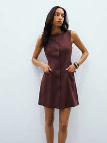 ATUI Studio Women'ssummer Simple Casual Vacation Beach Commuting City Sleeveless Open-Collar Solid Color Linen Dress,Summer Dresses For Women,Beach Outfits For Woman,Teacher Outfits For Women,Summer Dresses For Vacation,Linen Dress Women,European Summer,Wedding Guest Dress Women,Formal Dresses For Women,Business Casual Woman,Elegant Dresses For Women,Office Outfits For Women - Brown - View 5