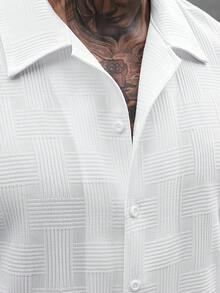 Manfinity CasualCool 男士纯色前开襟休闲百搭短袖衬衫 - 白色 - 查看 5