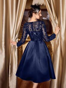 Vintamour Vestido elegante vintage de mujer con bolsillos, bordado de flores y cuentas, vestido de satén para fiestas, ropa de otoño para mujer, disfraces de Halloween, ropa de invierno, vestido de invierno para mujer, ropa de otoño para mujer, ropa de Halloween para mujer, ropa de Navidad para mujer, vestido de fiesta de Navidad, vestido de Año Nuevo, conjunto de Acción de Gracias para mujer, vestidos elegantes para fiestas - Azul Marino - Ver 2