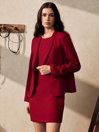 Zovinel Elegant High-End Suit Jacket And Round Neck Beaded Sleeveless Dress 2 Pieces Set