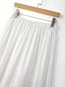 Franclia Pantalones de mujer con parches de satén minimalistas y ribete de encaje - Blanco - Ver 5