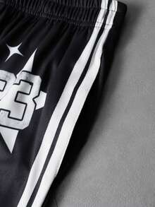 Manfinity Roghcode Men's Contrast Color Letter Print Crew Neck Long Sleeve T-Shirt And Pants Casual Suit - Black and White - View 8