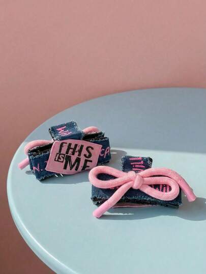 Joivida 女士牛仔布蝴蝶结发夹，双色鲨鱼夹，防滑塑料底背，缎带装饰，适合休闲和正式场合，布艺蝴蝶结发饰