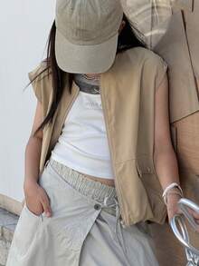 DAZY 女童无袖圆领外套，秋季服装 - 卡其色 - 查看 1