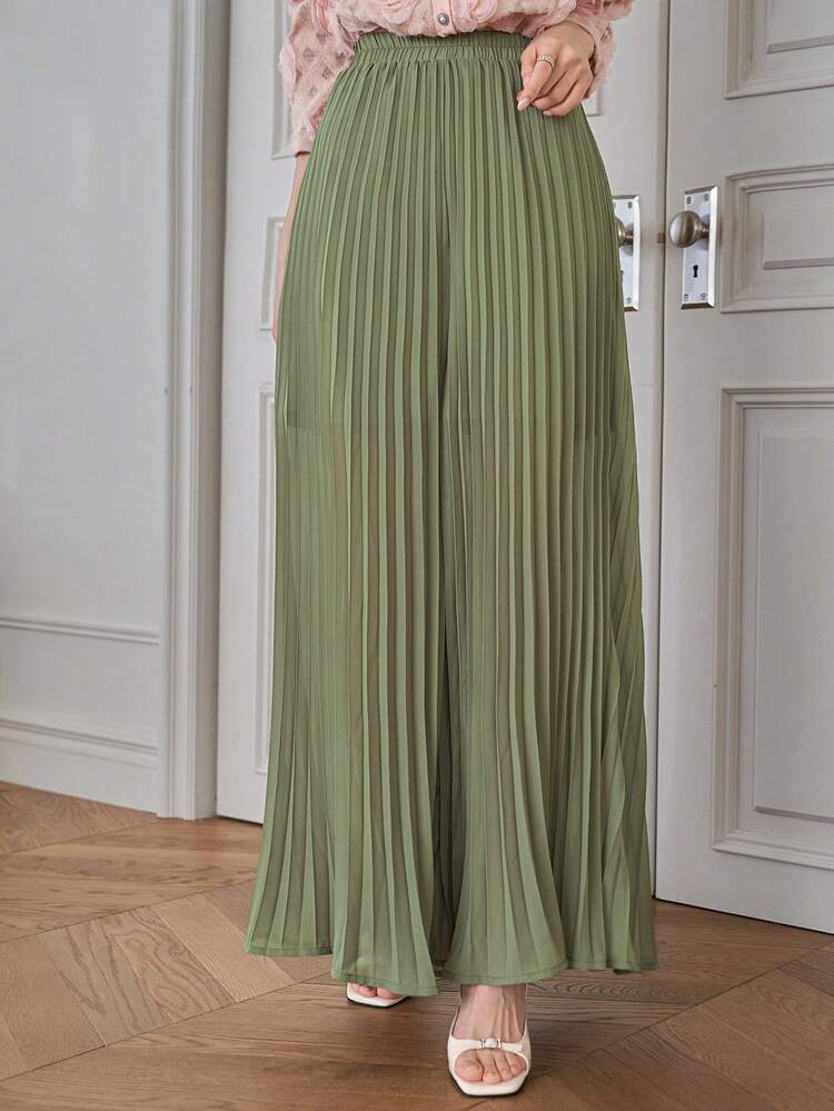 Women's Casual Solid Color Pleated Pants, Autumn