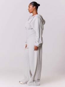 MUSERA 大码束腰卫衣拉链连体裤，日常休闲舒适可爱，春夏皆宜 - 淺灰色 - 查看 3