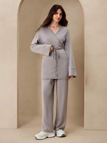 Graceveil 1pc Women's Casual Long Sleeve Fashionable Knit Thin Gray Set, Versatile For Daily Wear - Grey - View 7