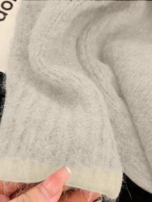 SHEIN PETITE Suéter gris retro para mujer, parte superior de punto suave y holgada, otoño/invierno - Multicolor - Ver 4