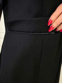 EURMUSE Embellished Double-Breasted Black Blazer And Flared Pants Two Pieces Elegant Suit Set Regular Fit - White - View 5