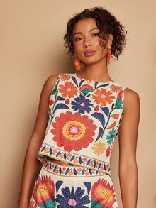 Travachic 女士度假印花背心短裤两件套 - 淺藍色 - 查看 8