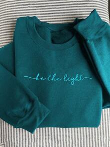 INAWLY 绣有“成为光”字样的基督教圆领卫衣 | 基督教运动服，信仰运动服，女士刺绣圆领标语长袖抓绒卫衣