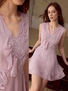 MOTF PREMIUM WOMEN'S WAIST CINCHED SHORT DRESS, ETHEREAL STYLE, AUTUMN/WINTER - Dusty Pink - View 7