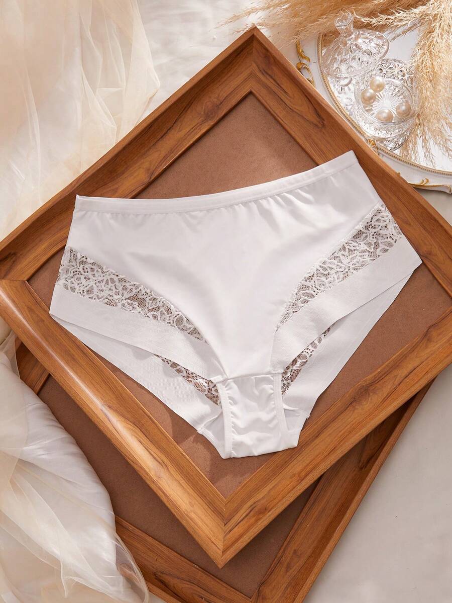 Crystal Vow Quần lót nữ tối giản, màu trơn, phối ren không đường may. - trắng - Xem 1