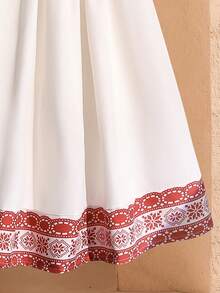 Trang phục truyền thống Ả Rập cho bé gái tuổi teen, váy tay loe in họa tiết hình học cổ điển kiểu Trung Đông, váy dài Ả Rập, áo Abaya tay dài cho bé gái Hồi giáo. - Màu be - Xem 10