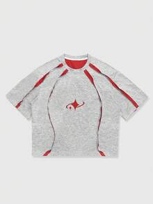 ROMWE MEN Essentials Men's Contrast Color Print Round Neck Short Sleeve T-Shirt - Grey - View 1