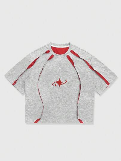 ROMWE MEN Men's Contrast Color Print Round Neck Short Sleeve T-Shirt