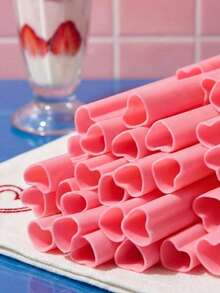 心形吸管，可重复使用塑料吸管，粉色吸管，适用于情人节、生日派对、新娘送礼会、婚礼等场合，厨房用品，礼品，学习用品 - 粉色 - 查看 3