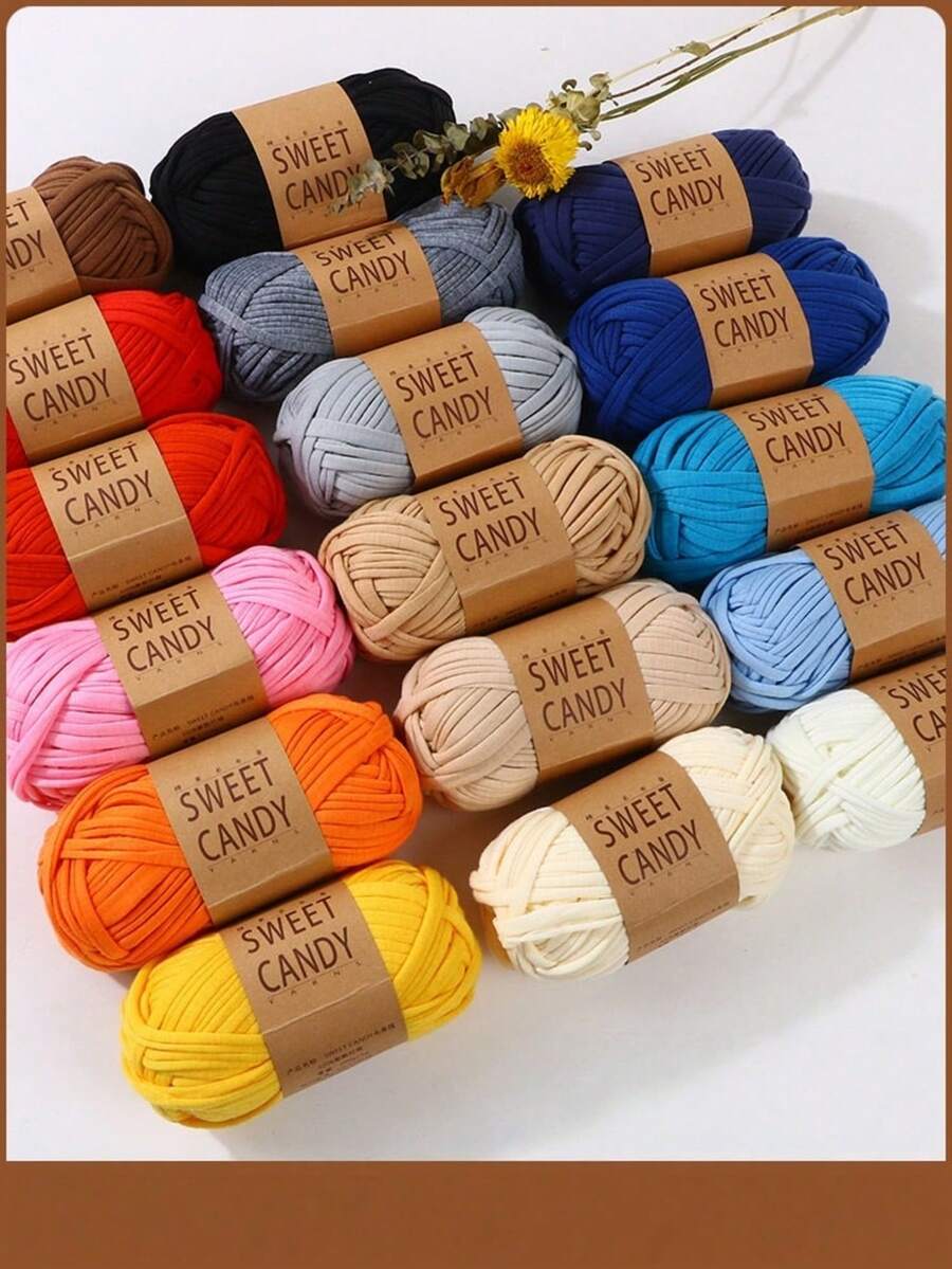 3件套手工编织布袋 DIY彩色扁平丝带拖鞋收纳篮靠垫粗毛线球 - 彩色 - 查看 1