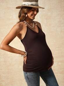 Boho Mama 孕妇夏季时尚修身串珠吊带背心 - 咖啡棕 - 查看 6