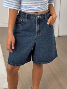 DAZY Girls' Bow Embroidered Denim Shorts - Blue - View 4