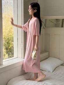 DAZY Tween Girls' Loose Fit Drop Shoulder Casual Comfortable Loungewear Summer - Pink - View 3