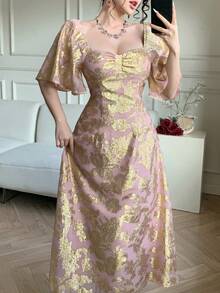 DAZY 女士春季新款情人节3D立体花卉收腰度假连衣裙 - 粉色 - 查看 3