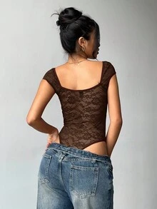 Aloruh Bộ đồ liền thân ren gợi cảm không tay, thích hợp cho mùa hè. - màu nâu - Xem 2