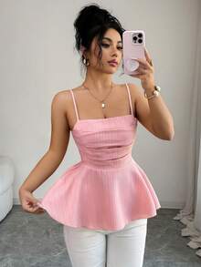 Elenzga Spring/Summer New Textured Fabric Design Camisole, Flattering Fit, Versatile Sleeveless Top For Casual Wear & Dates - Pink - View 7