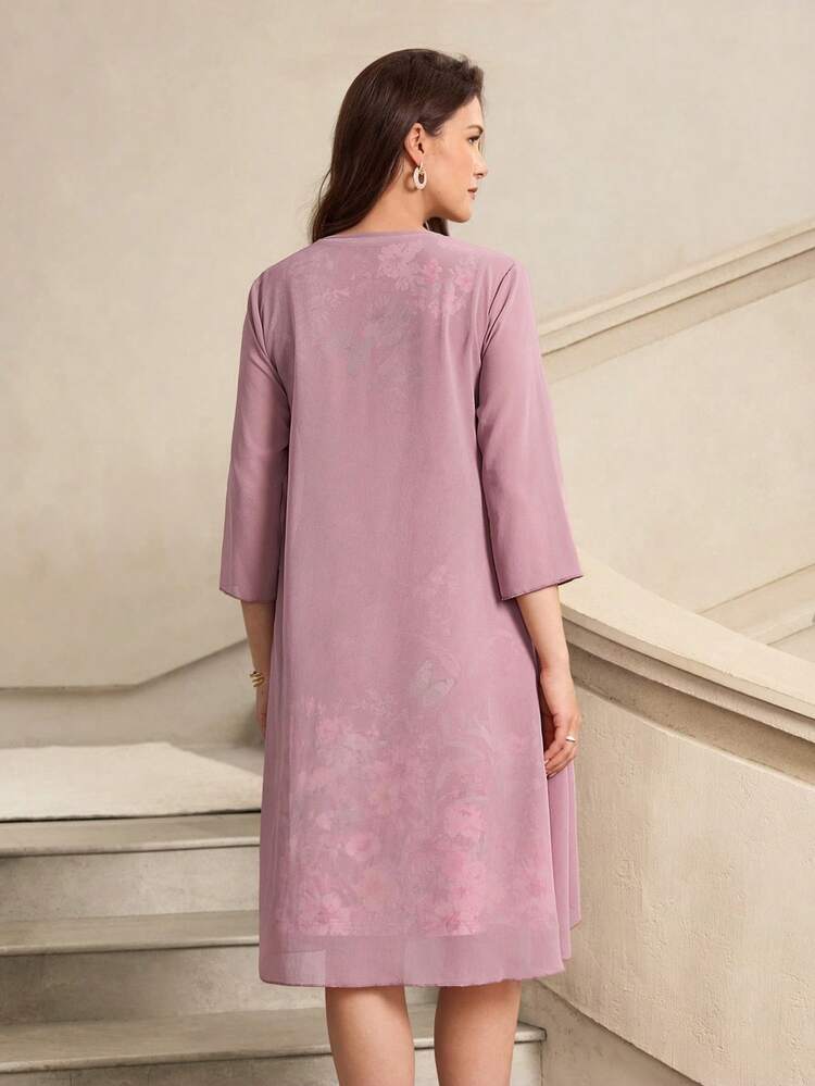 Women's Elegant Printed Sleeveless Dress & Jacket 2 Pieces Set,Summer Outfits Vacation Outfit For Women Spring Sunmmer