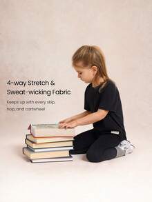 GLOWMODE 14" Kids Wear FeatherFit™ Little Mover Buttery-Soft Side Pockets Active Leggings Low Impact Daily Casual Wear - Black - View 4