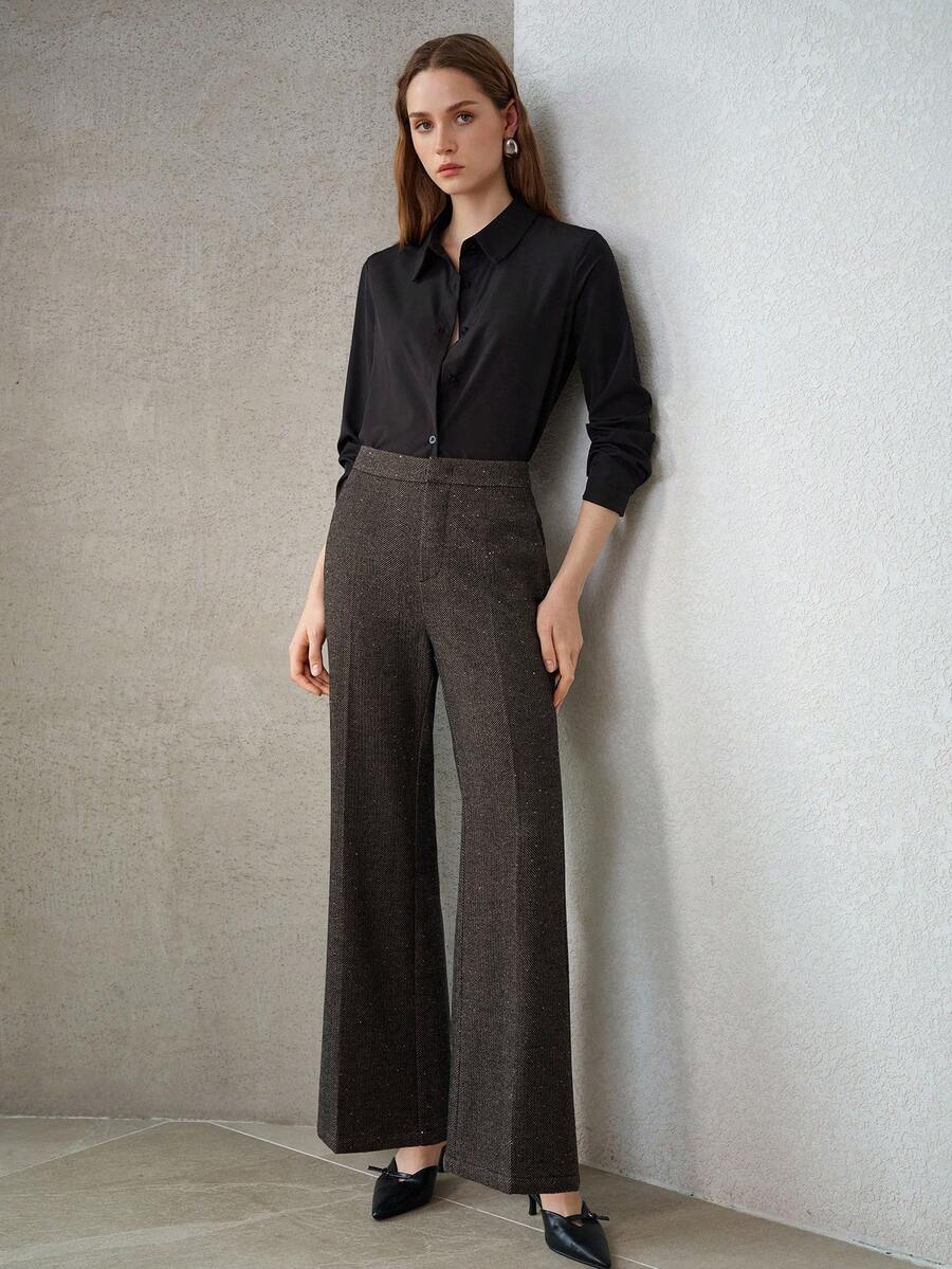 MOTF PREMIUM 羊毛人字纹喇叭裤 - 黑色 - 查看 1