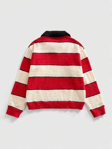 ROMWE MEN Street Life 男士条纹半拉链撞色领长袖毛衣 - 紅色 - 查看 2