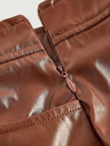 SHEIN MOD 复古棕色不对称仿层叠短裤 - 学院风，70年代复古风，休闲舒适，通勤百搭，尽显老钱气质，完美搭配校园装、教师服和办公服。 - 鏽棕色 - 查看 5