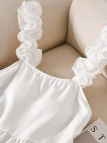 CosyJoli Plus Size Women Ruffle Trim Casual Camisole Top With Bowknot Back, Summer Tops - White - View 3