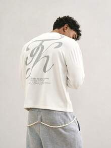 男士舒适时尚休闲宽松印花长袖T恤，TOKVUE，狂欢节，街头风，复古，度假，我爱我的男朋友，大码男装 - 白色 - 查看 1