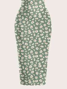 SHEIN EZwear Casual Minimalist Full-Length Bodycon Camisole Dress, Suitable For Summer With Daisy Print Fitted Summer Dress Green Summer Dress Wildflower Dress Carnival - Multicolor - View 4