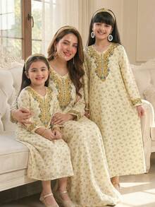 SHEIN Tween Girl Beige Delicate Ditsy Floral Dignified Dress - Beige - View 8